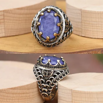 ALA Series | Paraiba Kamen Kralj Krono Model Srebrni Prstan Moda turški Premium Kakovosti Ročno Jawelery